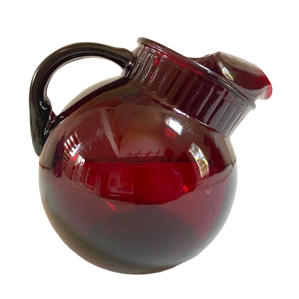 VINTAGE ANCHOR HOCKING ROYAL RUBY RED GLASS TILTED PITCHER